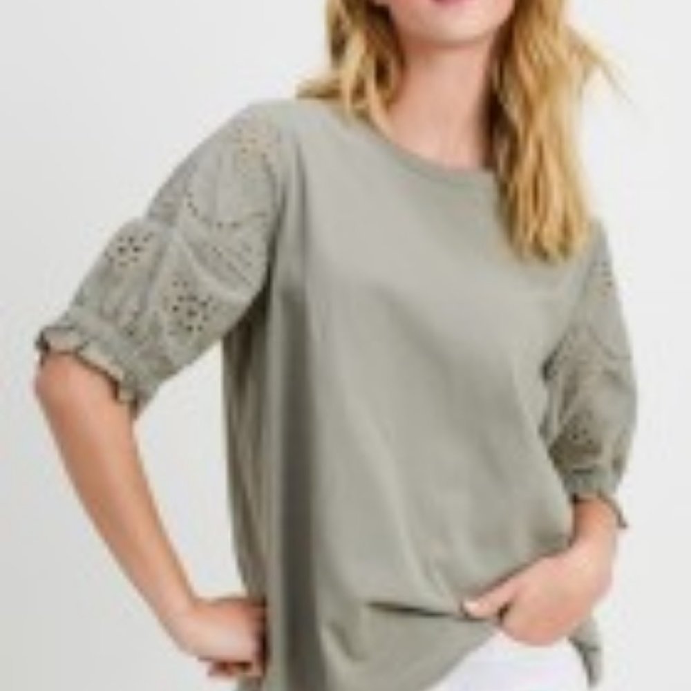 Olive eyelet lace sleeve blouse